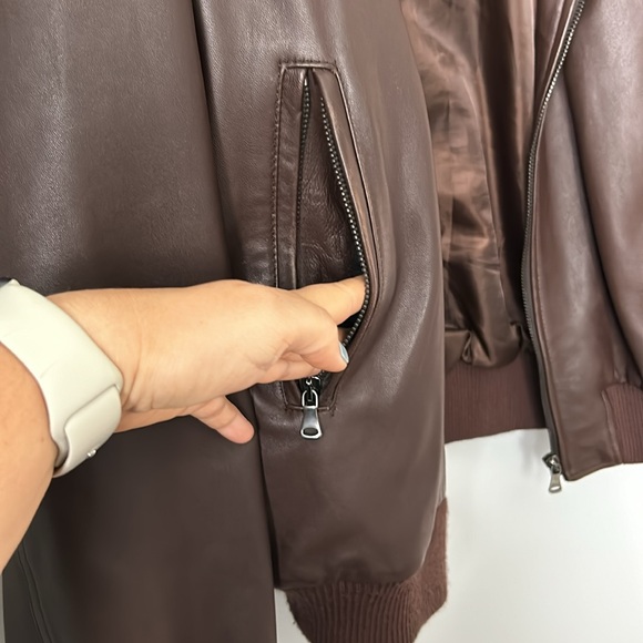 Italian men's genuine leather bomber jacket, warm, brown, size XXL made in Italy - Picture 12 of 13